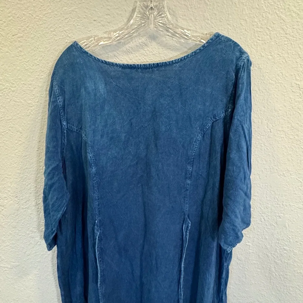 Samantha's Style Shoppe Blue Rayon Embroidered V-Neck Midi Dress Womens 1X Boho